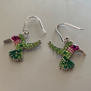 Sterling silver stamped 925 BB Colorful crystal Hummingbird Earrings
